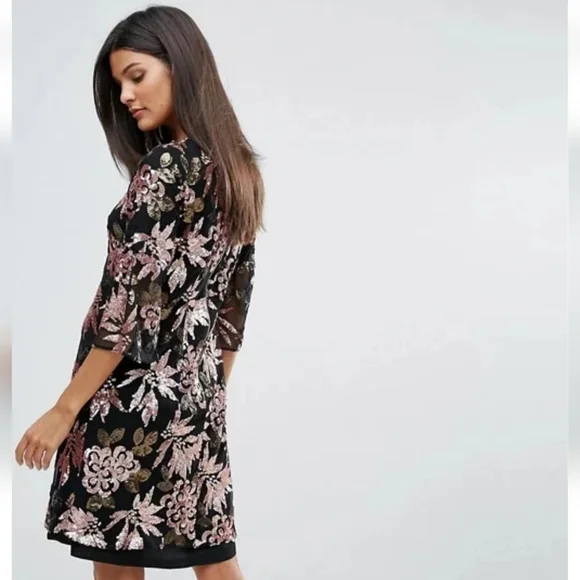 Closet Betty Floral Sequin Black Dress By Crash - Picture 3 of 11